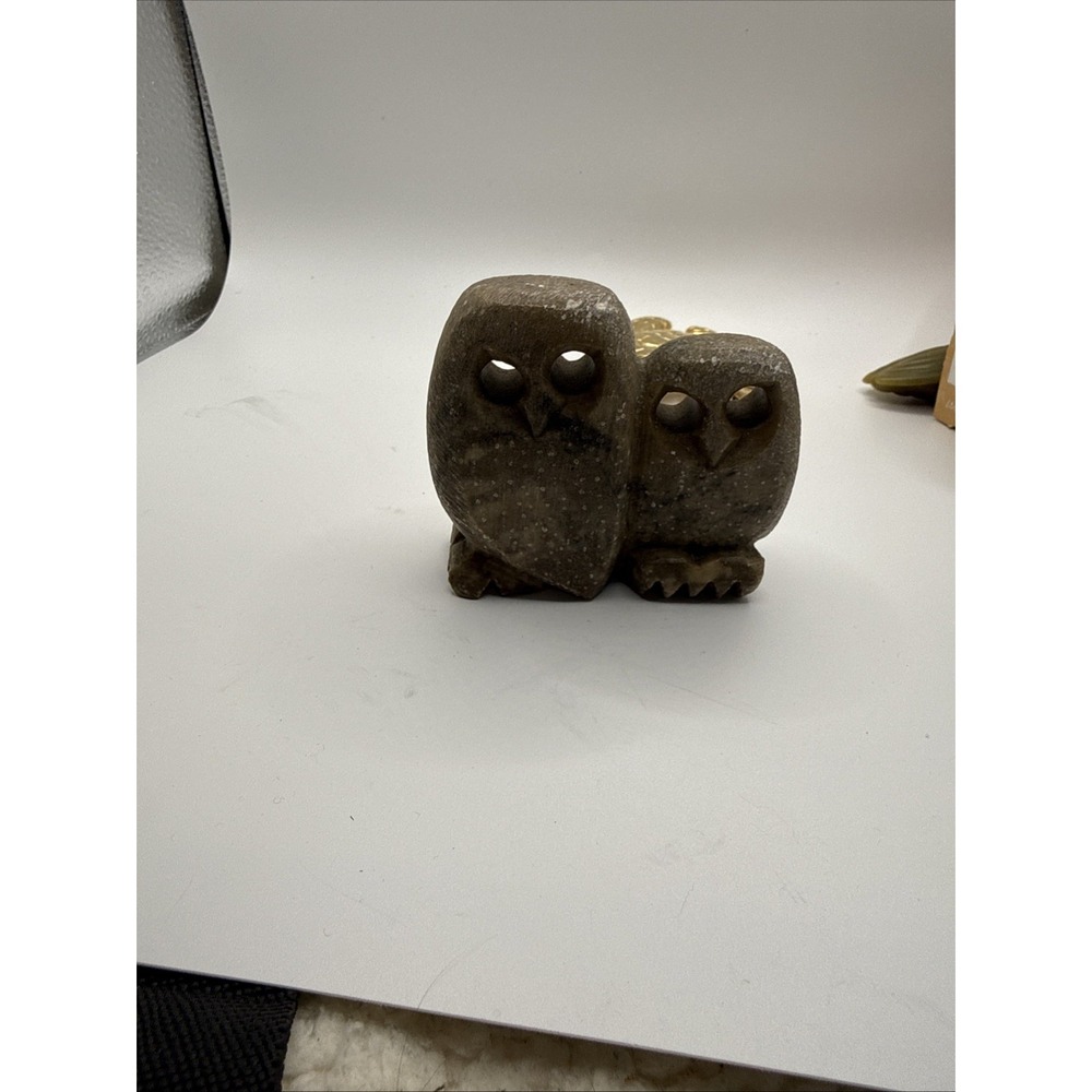 Vintage Russian Inuit Stone OWL Figurine Carved Mini Sculpture Rock 1960's Desk
